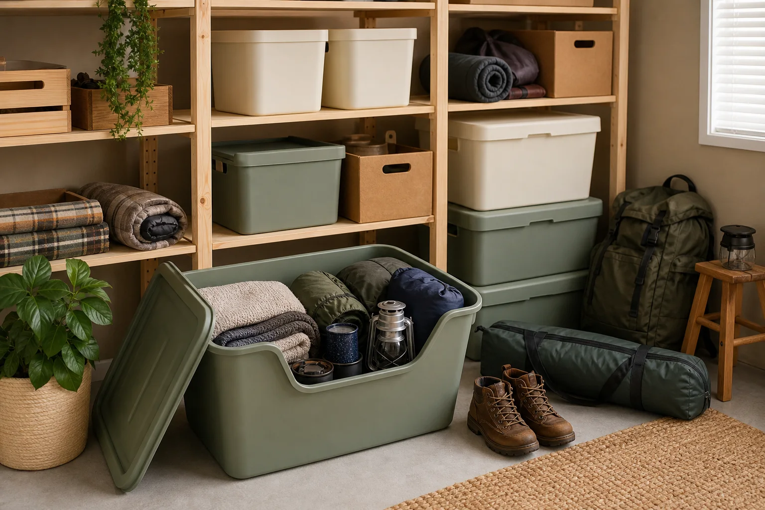 Shelves inside a storage unit.